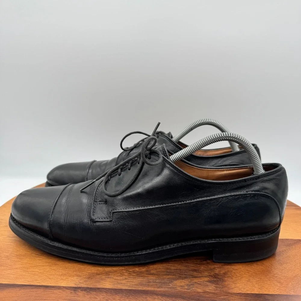 Allen Edmonds Bergland Black Leather Mens 11 B Oxfords Shoes Cap Toe Dainite